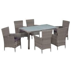 Salon de 7 pcs avec coussins R&eacute;sine tress&eacute;e Gris