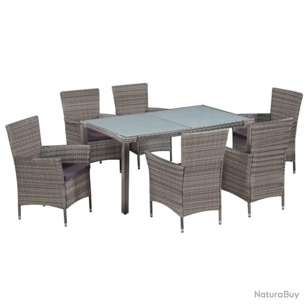 Salon de 7 pcs avec coussins R�sine tress�e Gris