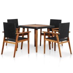Ensemble repas d'ext&eacute;rieur, 5 pi&egrave;ces, r&eacute;sine tress&eacute;e noire et marron, pour le jardin