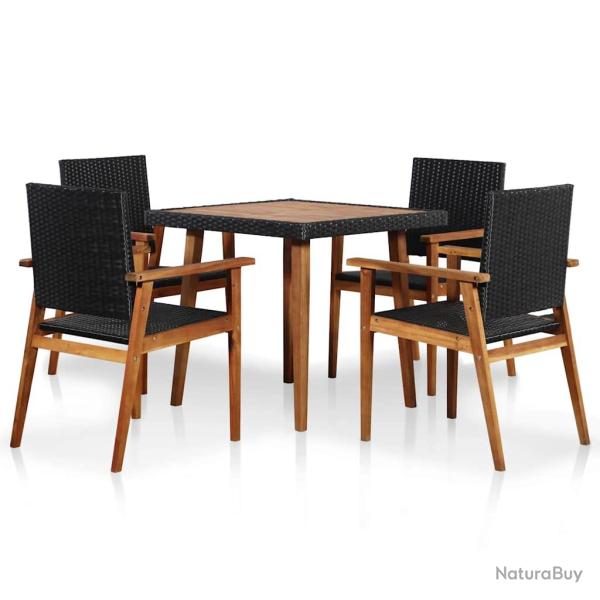 Ensemble repas d'ext�rieur, 5 pi�ces, r�sine tress�e noire et marron, pour le jardin