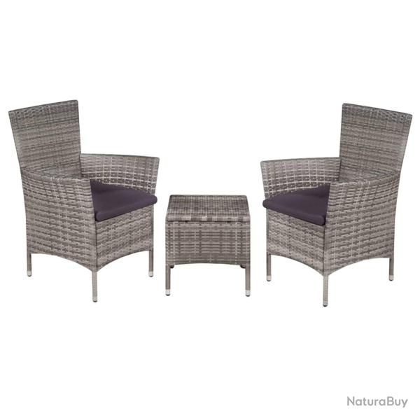 Mobilier de bistro 3 pcs R�sine tress�e Gris