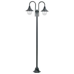 Lampadaire de E27 220cm Aluminium 2 lanternes Vert fonc&eacute;
