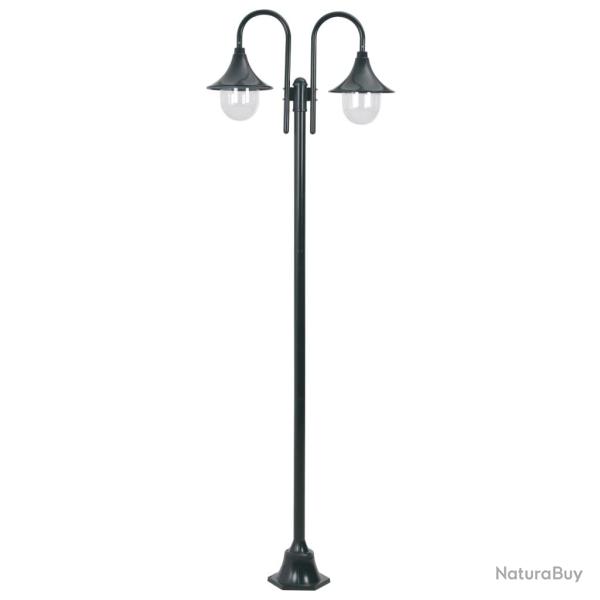 Lampadaire de E27 220cm Aluminium 2 lanternes Vert fonc�