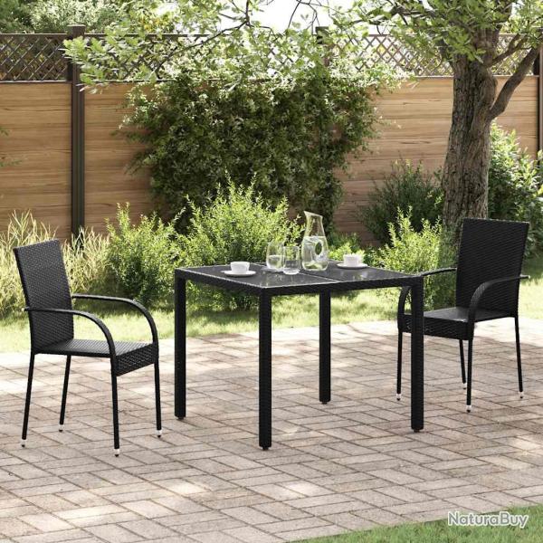 Chaises empilables d'ext�rieur lot de 2 R�sine tress�e Noir