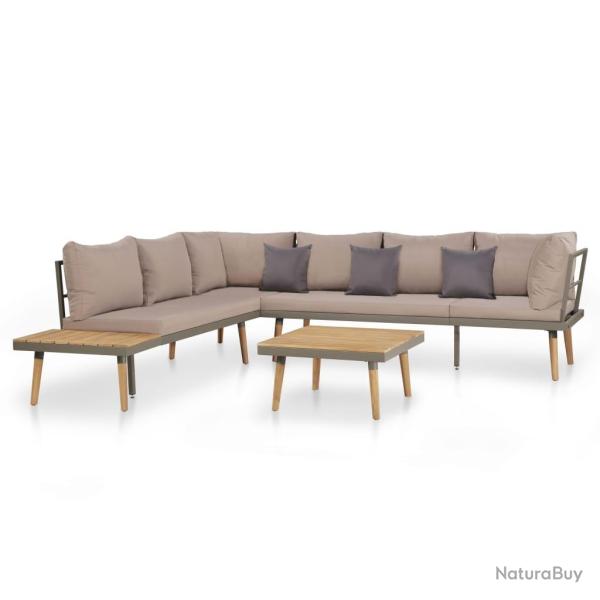 Salon de 4pcs et coussins Bois d'acacia solide Marron