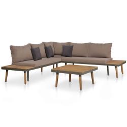 Salon de 4 pi&egrave;ces avec coussins, en bois d'acacia solide marron