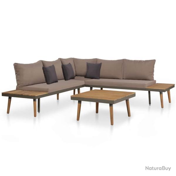 Salon de 4 pi�ces avec coussins, en bois d'acacia solide marron