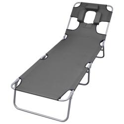 Chaise longue pliable et coussin de t&ecirc;te Dossier r&eacute;glable Gris