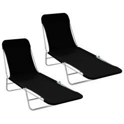 Chaises longues pliables lot de 2 Acier et tissu Noir