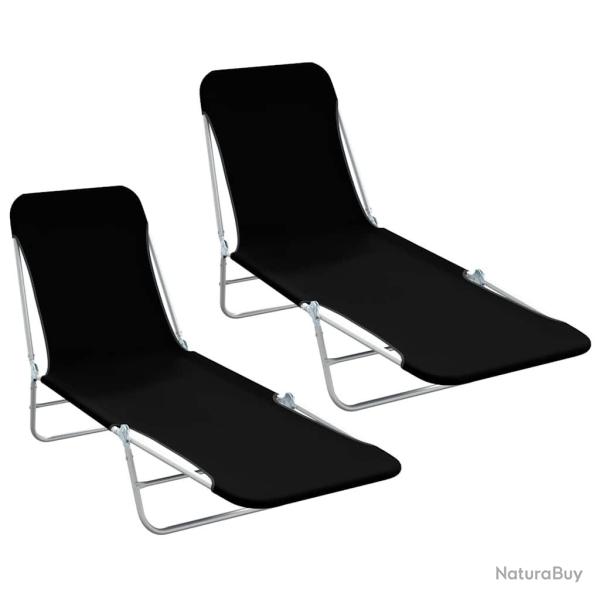 Chaises longues pliables lot de 2 Acier et tissu Noir