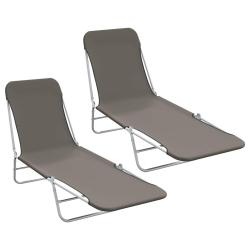 Chaises longues pliables lot de 2 Acier et tissu Gris