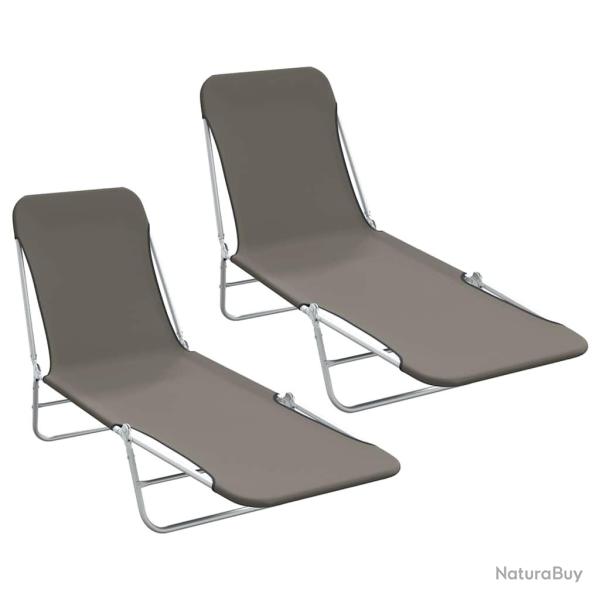 Chaises longues pliables lot de 2 Acier et tissu Gris