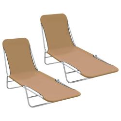 Chaises longues pliables lot de 2 Acier et tissu Taupe