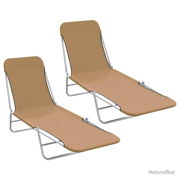 Chaises longues pliables lot de 2 Acier et tissu Taupe