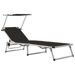 Chaise longue pliable avec toit Aluminium et textil&egrave;ne Noir