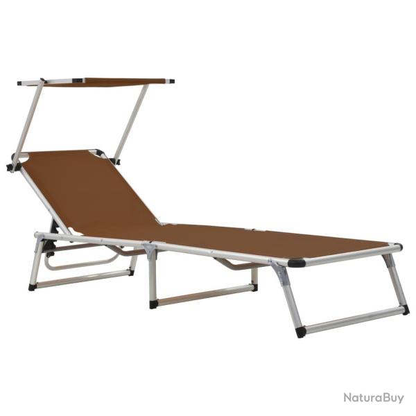 Chaise longue pliable avec auvent Aluminium et textil�ne Marron