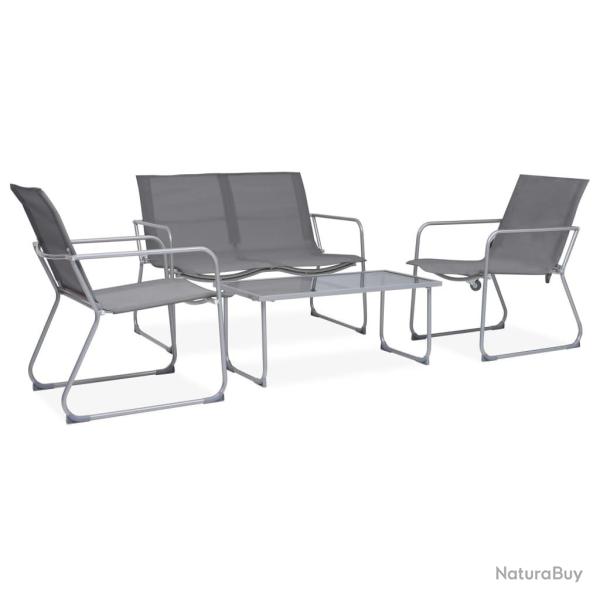 Salon de 4 pcs Tissu et acier Gris