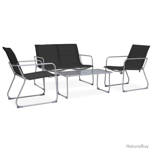 Salon de 4 pcs Tissu et acier Noir