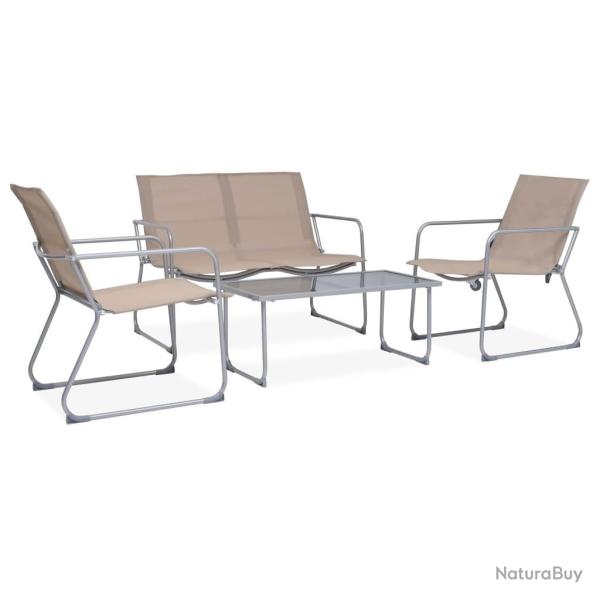 Salon de 4 pcs Tissu et acier Taupe