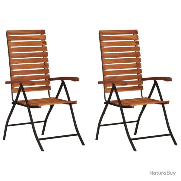 Chaises inclinables de lot de 2 Bois solide d'acacia