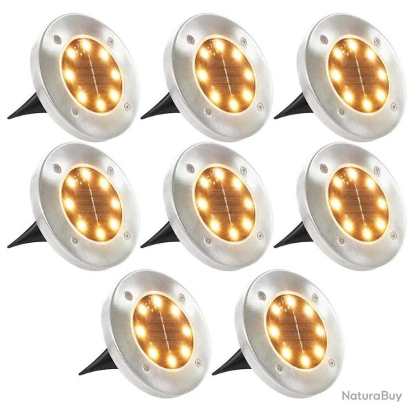 Lampe solaire au sol, 8 pi�ces, �clairage LED blanc chaud, pour le jardin