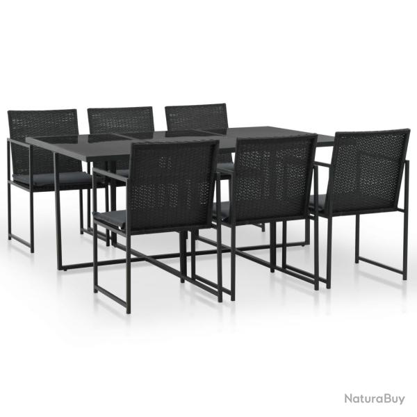 Ensemble � manger d'ext�rieur 7pcs coussins r�sine tress�e noir