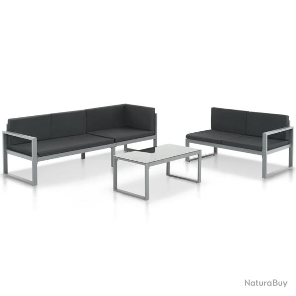 Salon de 3 pcs et coussins Aluminium Noir