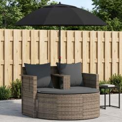 Canap&eacute; 2 places avec coussins et parasol, gris, pour la terrasse
