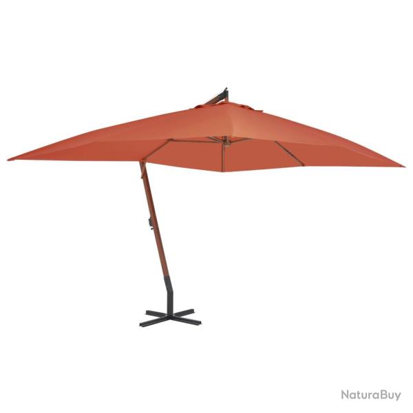 Parasol de en porte-�-faux avec m�t en bois terre cuite