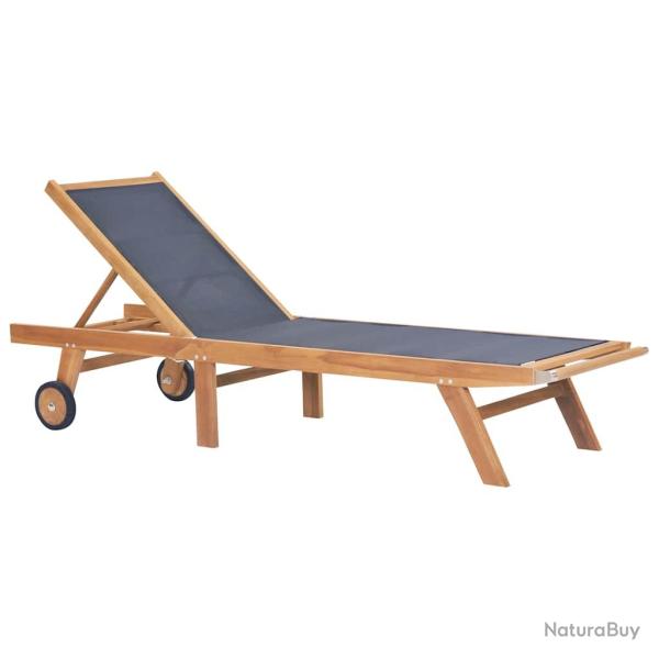Chaise longue pliable avec roulettes Teck massif et textil�ne