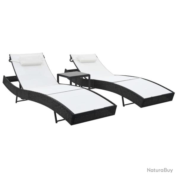 Chaises longues lot de avec table R�sine tress�e textil�ne Noir