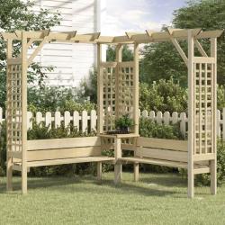 Pergola d'angle avec banc Bois de pin impr&eacute;gn&eacute;