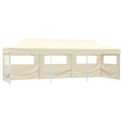 Tente de r&eacute;ception pliable escamotable avec 5 parois 3x9m cr&egrave;me