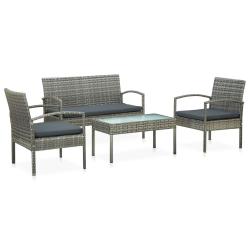 Salon de 4 pcs avec coussins r&eacute;sine tress&eacute;e gris