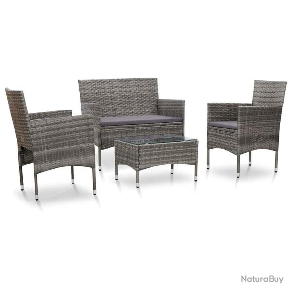 Salon de jardin 4 pi�ces avec coussins, en r�sine tress�e grise