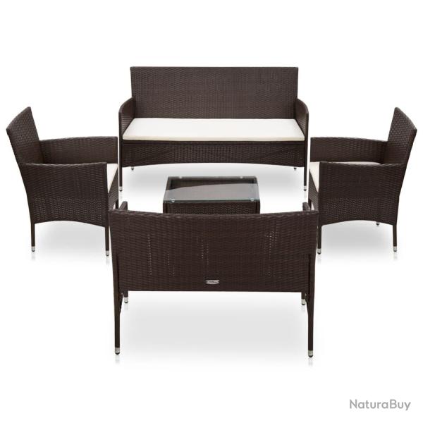 Salon de 5 pcs avec coussins R�sine tress�e Marron