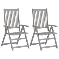 Chaises inclinables de lot de 2 Gris Bois solide acacia
