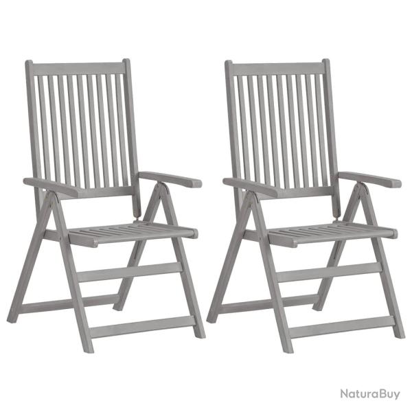 Chaises inclinables de lot de 2 Gris Bois solide acacia