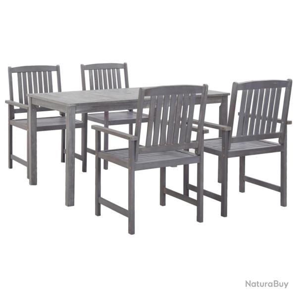 Ensemble � manger d'ext�rieur 5 pcs Gris Bois d'acacia solide
