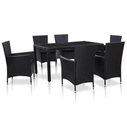 Ensemble &agrave; manger d'ext&eacute;rieur 7 pcs R&eacute;sine tress&eacute;e Noir