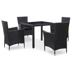Ensemble &agrave; manger d'ext&eacute;rieur 5 pcs R&eacute;sine tress&eacute;e Noir