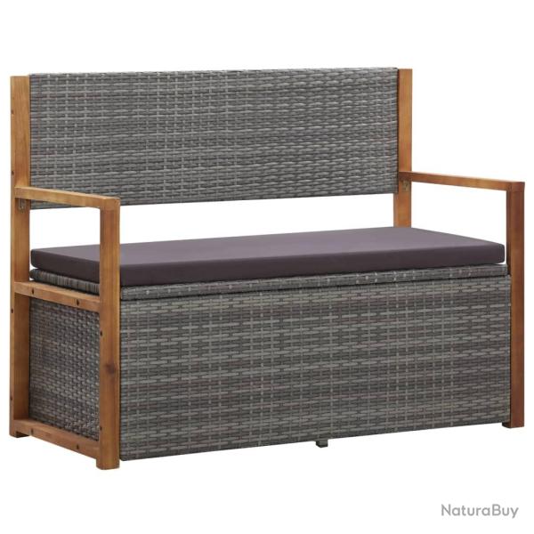 Banc de rangement 115 cm R�sine tress�e et bois d'acacia Gris