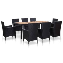 Ensemble &agrave; manger d'ext&eacute;rieur 9pcs coussins r&eacute;sine tress&eacute;e noir