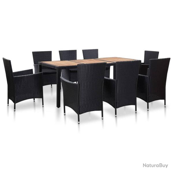 Ensemble � manger d'ext�rieur 9pcs coussins r�sine tress�e noir
