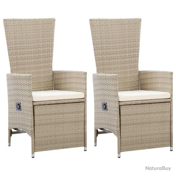 Chaises inclinables lot de 2 et coussins R�sine tress�e Beige