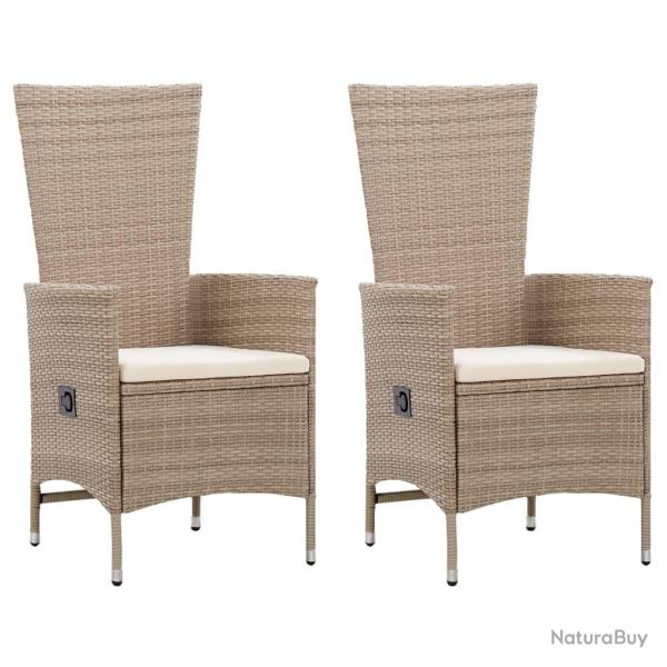 Chaises d'ext�rieur lot de 2 avec coussins R�sine tress�e Beige
