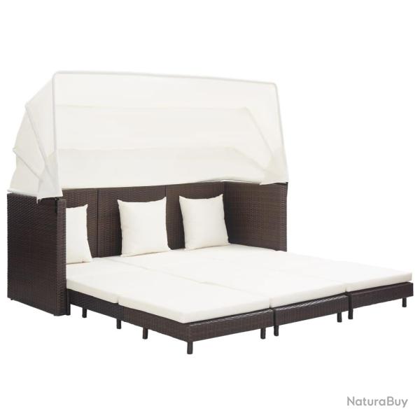 Canap�-lit extensible 3 places avec toit R�sine tress�e Marron