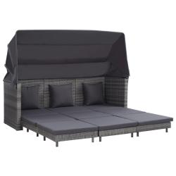 Canap&eacute;-lit extensible 3 places avec toit R&eacute;sine tress&eacute;e Gris