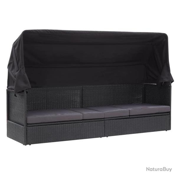 Lit-canap� d'ext�rieur avec auvent R�sine tress�e Noir