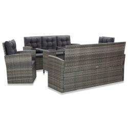 Ensemble &agrave; manger d'ext&eacute;rieur 5pcs coussins R&eacute;sine tress&eacute;e Gris